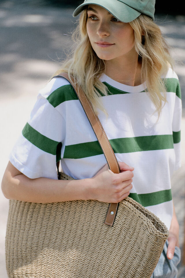 Stevie Slouchy Tee, WINTER GREEN BOLD STRIPE