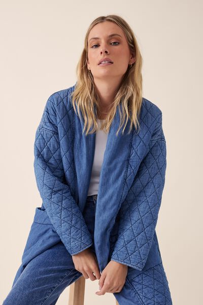 Longline Quilted Jacket, CHAMBRAY