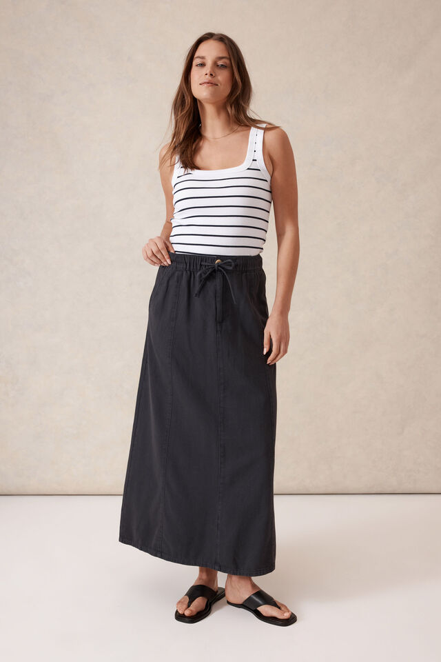 Panelled Maxi Skirt, WASHED BLACK