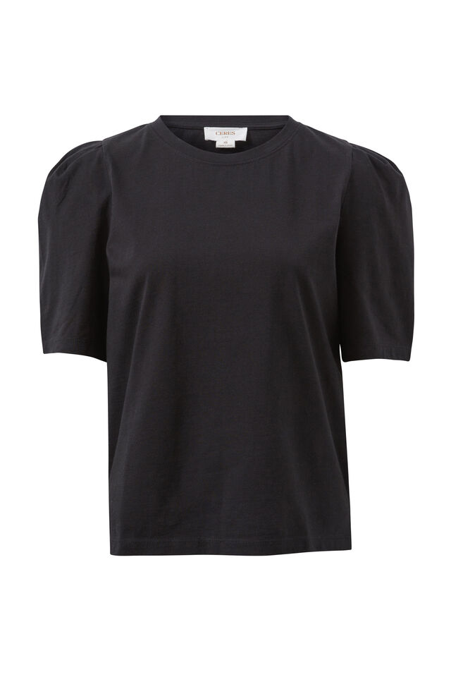 Pleat Sleeve Tee, BLACK