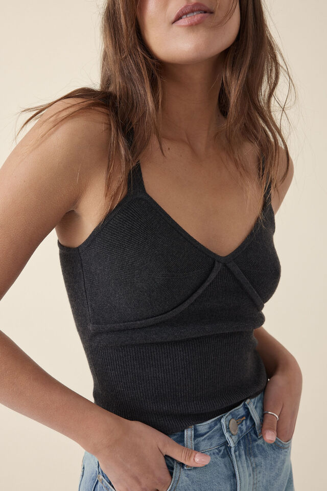 Soft Knit Cami In Recycled Blend, CHARCOAL MARLE