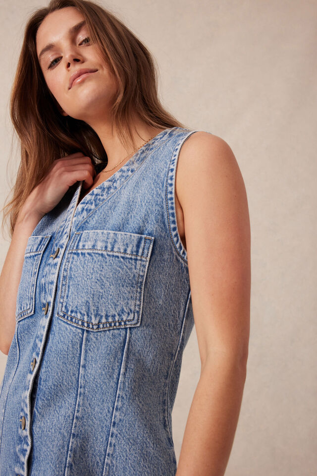 Seamed Mini Shift Dress, MID VINTAGE BLUE