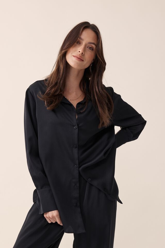 Satin Shirt, BLACK RECYCLED FIBRES