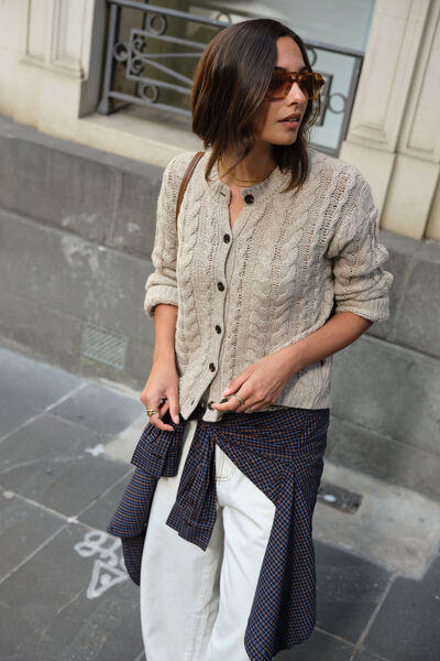 Heidi Cable Knit Cardi, OAT