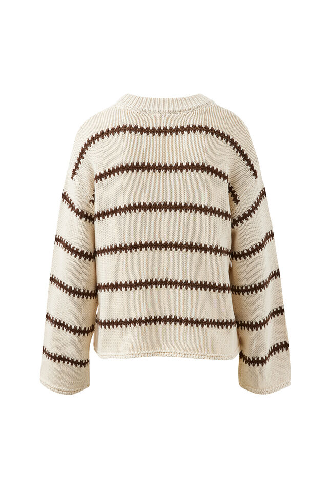 Lila Oversized Knit Crew, ECRU STRIPE