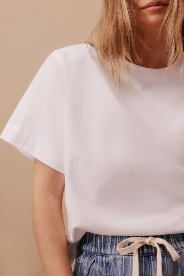 Boxy Shoulder Tee, WHITE