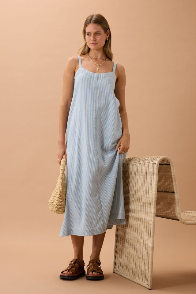 Remy Strappy Midi Dress, INDIGO WHITE STRIPE