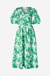 Tie Dress In Organic Cotton Poplin Eh, GREEN FLORAL - alternate image 2