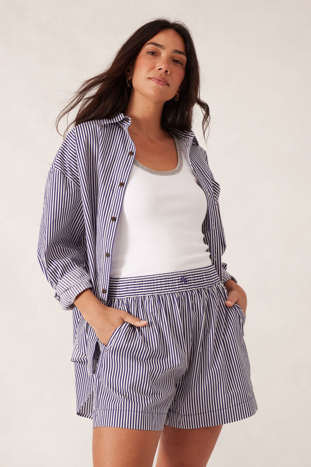 Mila Short, COLLEGE BLUE WHITE NARROW STRIPE