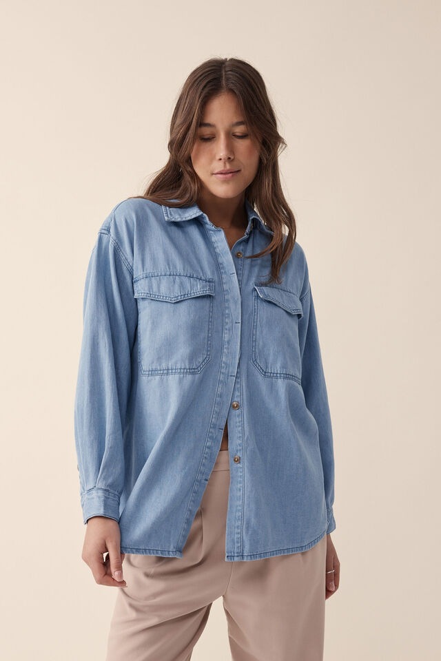 Essential Denim Shirt, VINTAGE BLUE