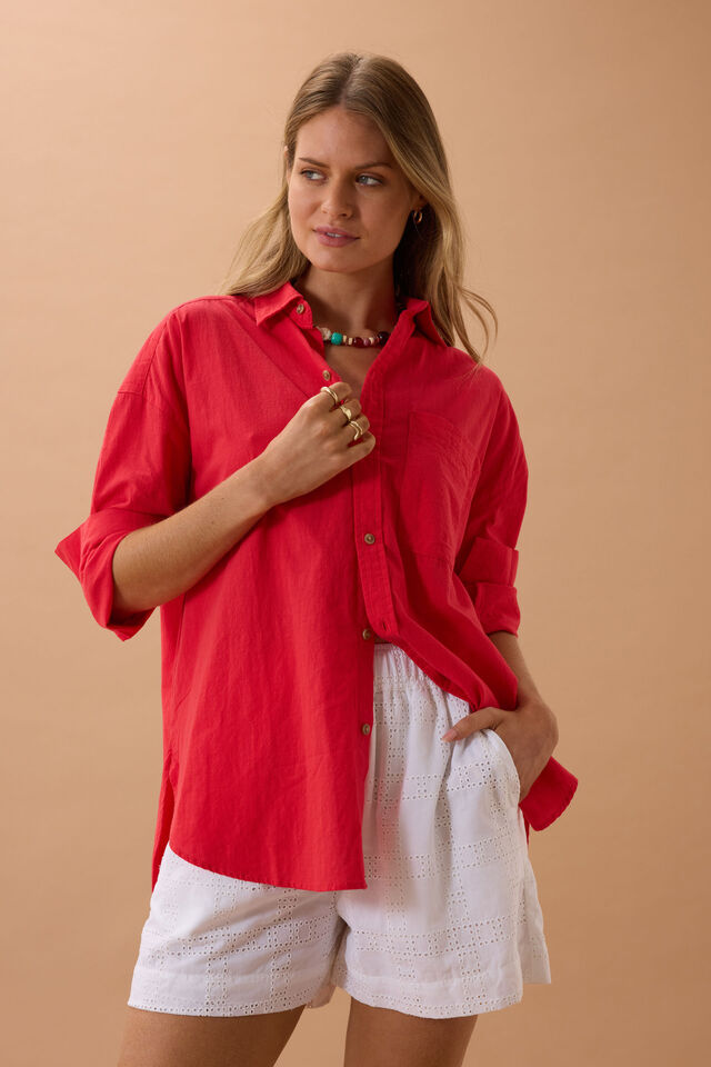 Peta Oversized Shirt, HERITAGE RED