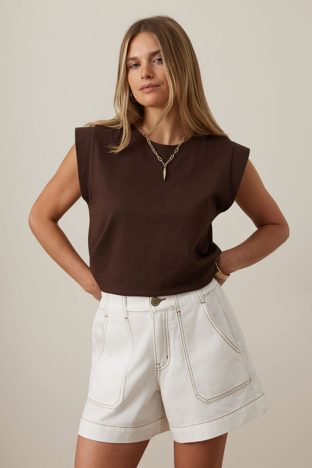 Esme Extended Shoulder Tee, CHOCOLATE