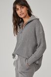 Australian Cotton Knit Slouch Zip Sweater, CHARCOAL MARLE