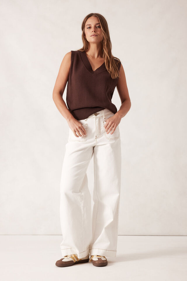 V Neck Knit Vest, WINTER CHOC