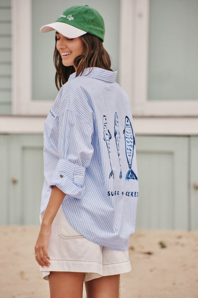 Miya Shirt, BLUE STRIPE FISH