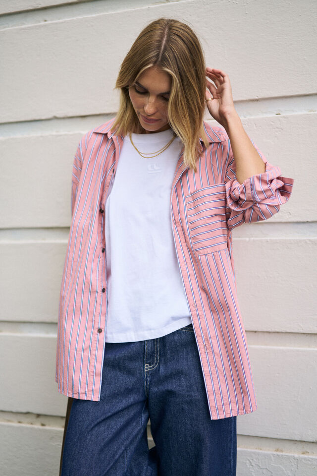 Peta Oversized Shirt, PINK CLAY STRIPE