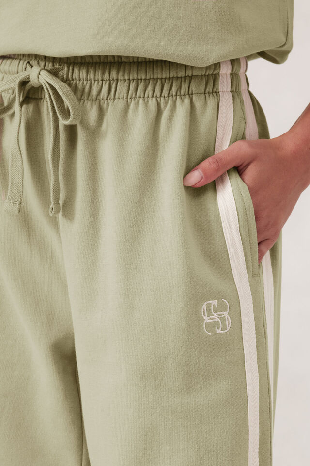 Gigi Wide Leg Terry Trackpant, MATCHA SIDE STRIPE