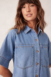 Short Sleeve Tiered Pocket Shirt Dress, VINTAGE BLUE - alternate image 4