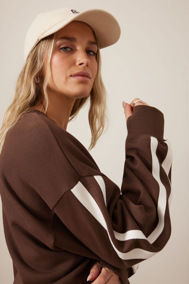 Sasha Sporty Slouchy Crew, CHOCOLATE SIDE STRIPE
