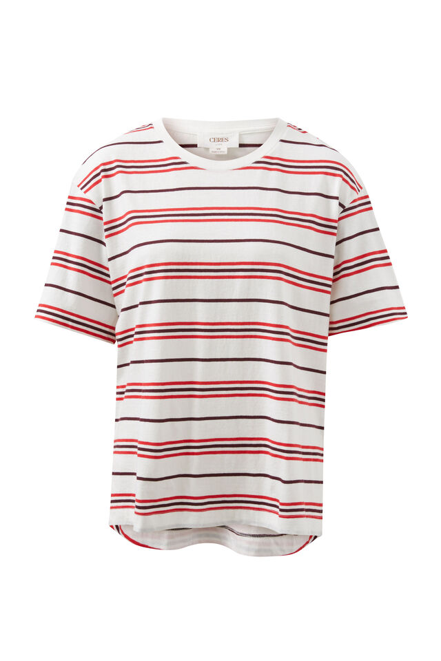 Stevie Slouchy Tee, BERRY RED STRIPE