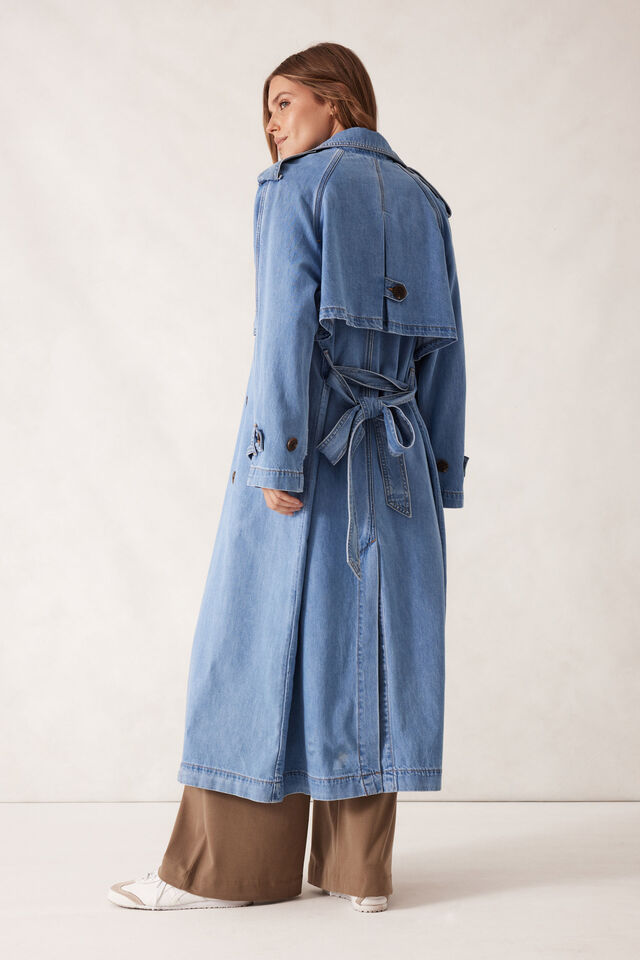 Longline Trench Coat, VINTAGE BLUE