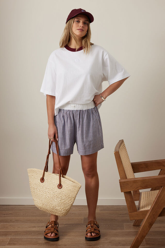 Mila Short, WINE BLUE SMALL STRIPE