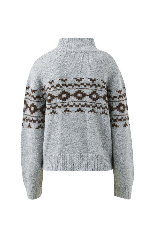 Orla Fair Isle Knit Cardi, GREY MARLE CHOC