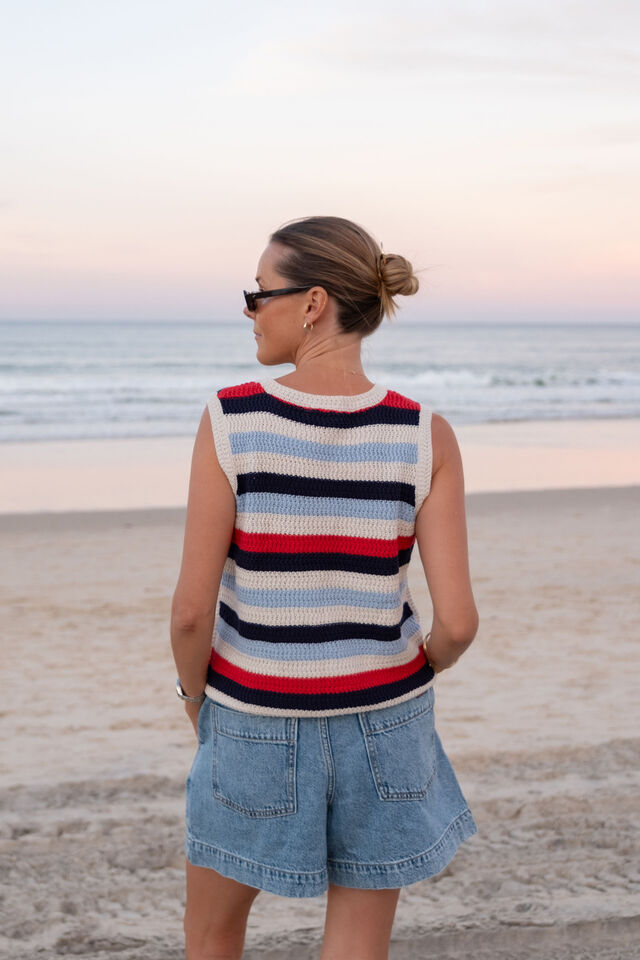 Textured Multi Stripe Knit Tank, HERITAGE RED STRIPE
