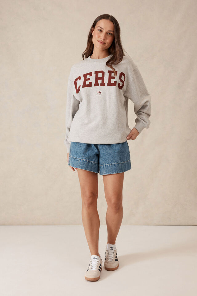 Oversized Slouchy Crew, GREY MARLE HERITAGE LOGO