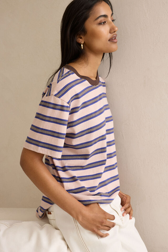 Stevie Slouchy Tee, CHALK PINK/POLO BLUE/CHOC STRIPE