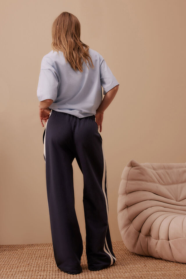 Gigi Wide Leg Terry Trackpant, NEW NAVY SIDE STRIPE