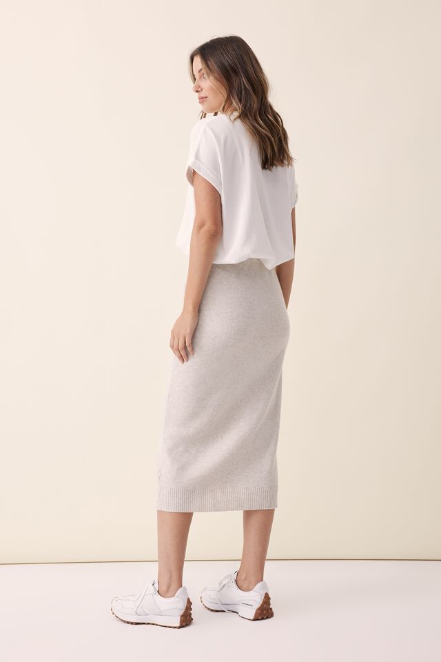 Soft Knit Tube Skirt In Recycled Blend, OATMEAL MARLE