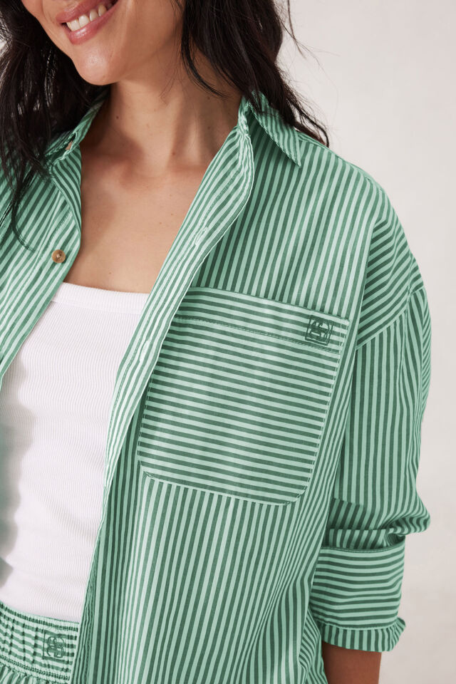 Peta Oversized Shirt, KELLY GREEN WHITE STRIPE