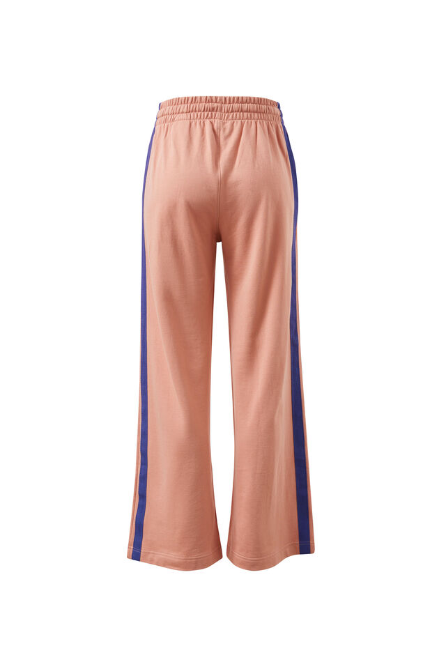 Gigi Wide Leg Terry Trackpant, PINK CLAY WASHED NAVY SIDE STRIPE