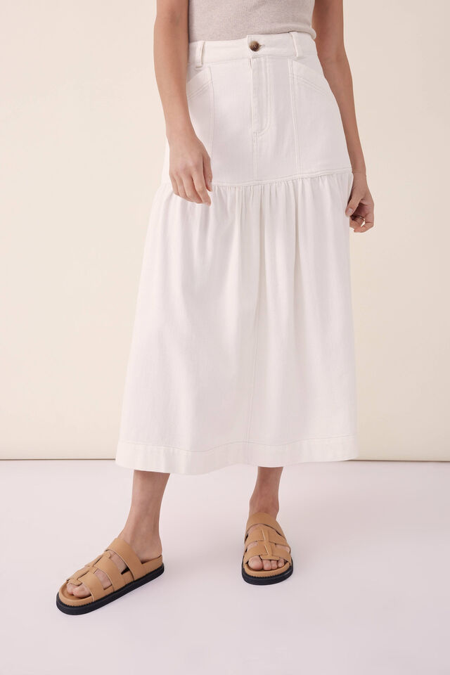 Tiered Midi Skirt, FRESH ECRU TWILL