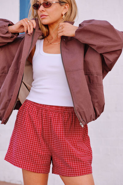 Mila Short, TEXTURED RED CHECK
