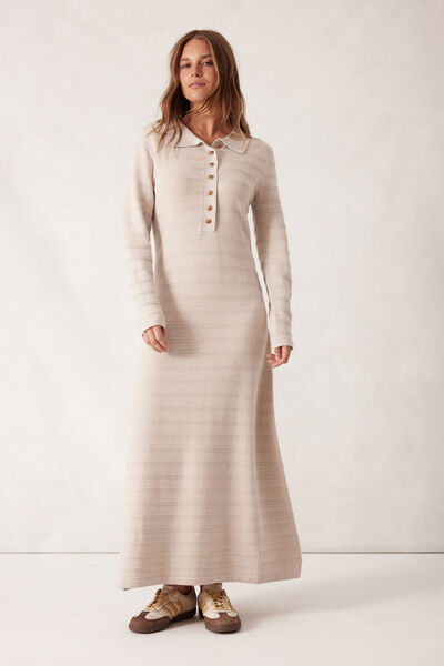 Collared Soft Knit Dress, OATMEAL MARLE