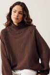 Hildie High Neck Slouchy Crew, CHOCOLATE - example image 5