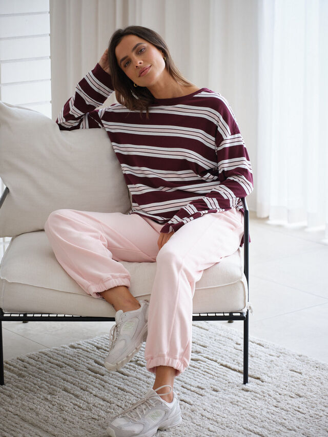 Slouchy Long Sleeve  Tee, RAISIN VANILLA STRIPE