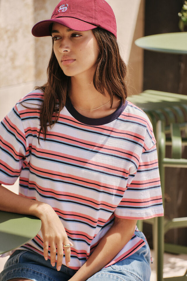 Stevie Slouchy Tee, WASHED CORAL/NEW NAVY STRIPE