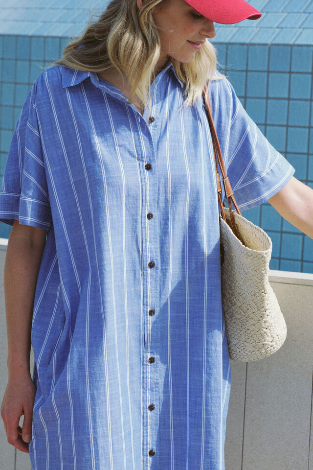 Mini Shirt Dress, OXFORD BLUE WHITE TWIN STRIPE