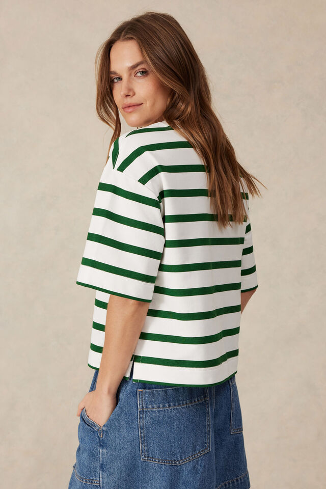 Boxy Terry Tee, WHITE WINTER GREEN STRIPE