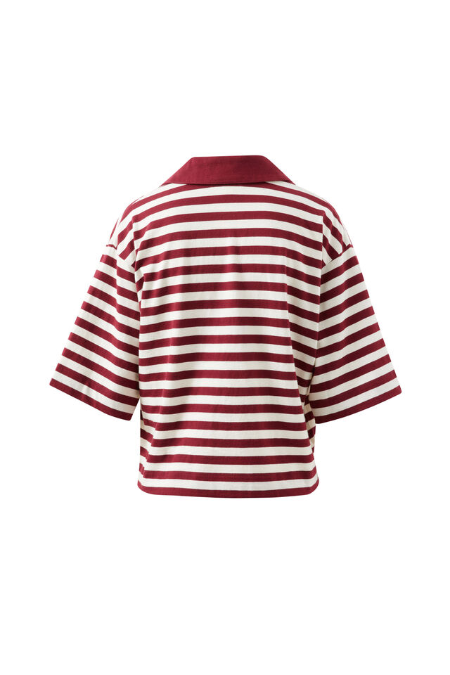 Arlie Short Sleeve Rugby, BURGUNDY/MILK STRIPE