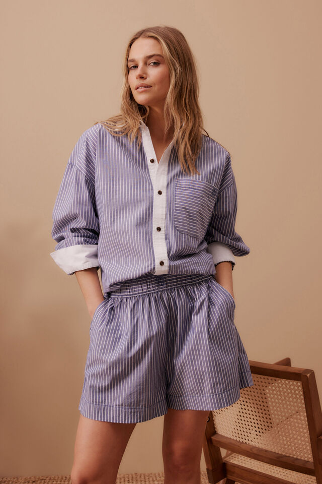 Mila Short, COLLEGE BLUE WHITE STRIPE