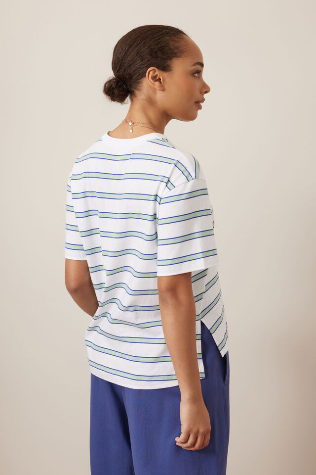 Stevie Slouchy Tee, WHITE/SEAFOAM STRIPE