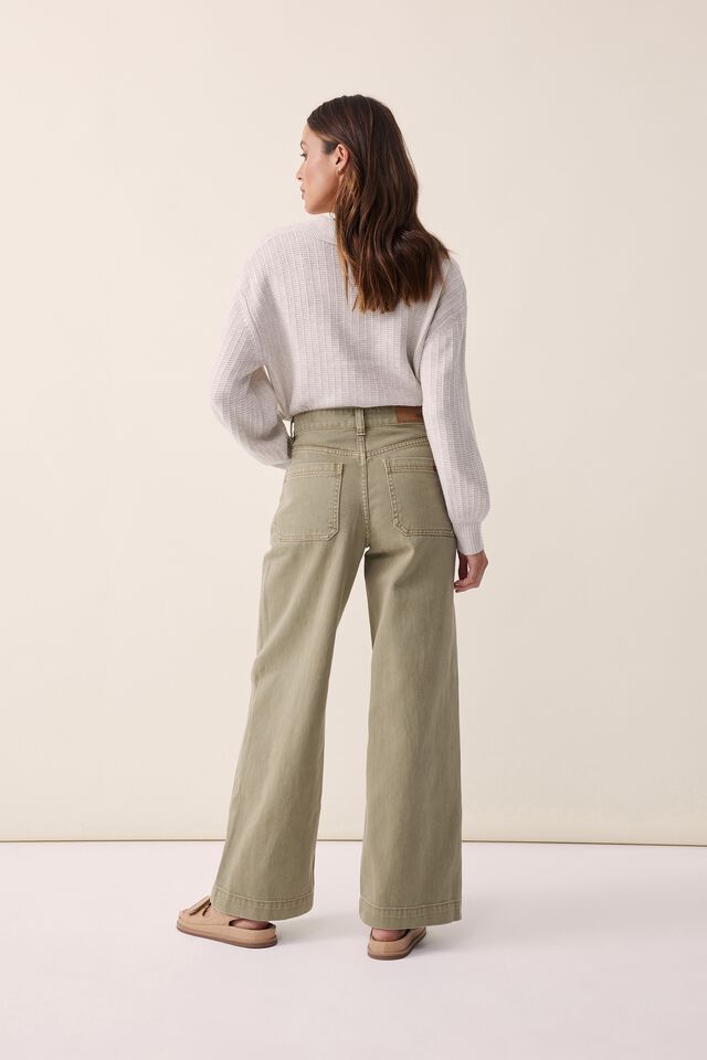 Wide Leg Pocket Jean In Rescue Cotton, FOG GREEN