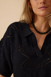Demi Diamond Knit Collared Tee, BLACK - alternate image 4