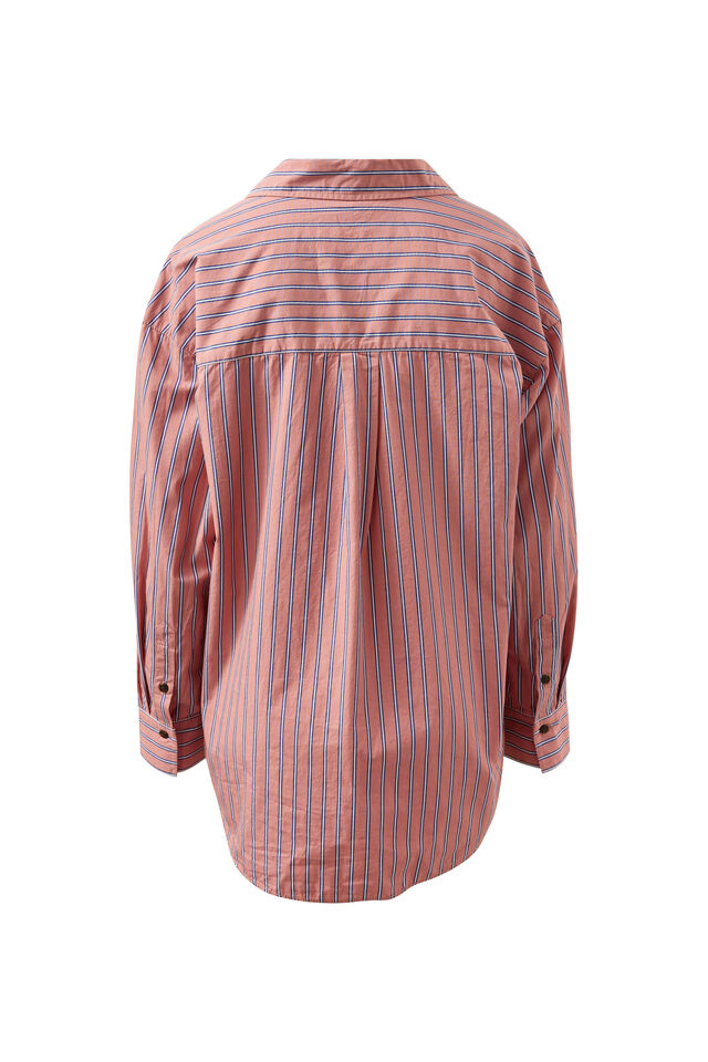 Peta Oversized Shirt, PINK CLAY STRIPE