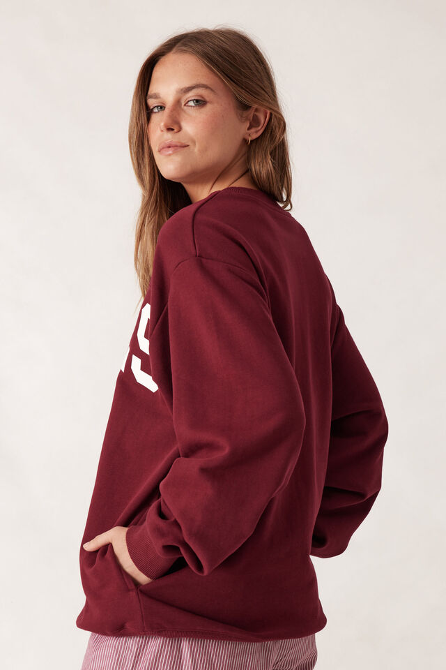 Isla Oversized Slouchy Crew, BURGUNDY HERITAGE LOGO