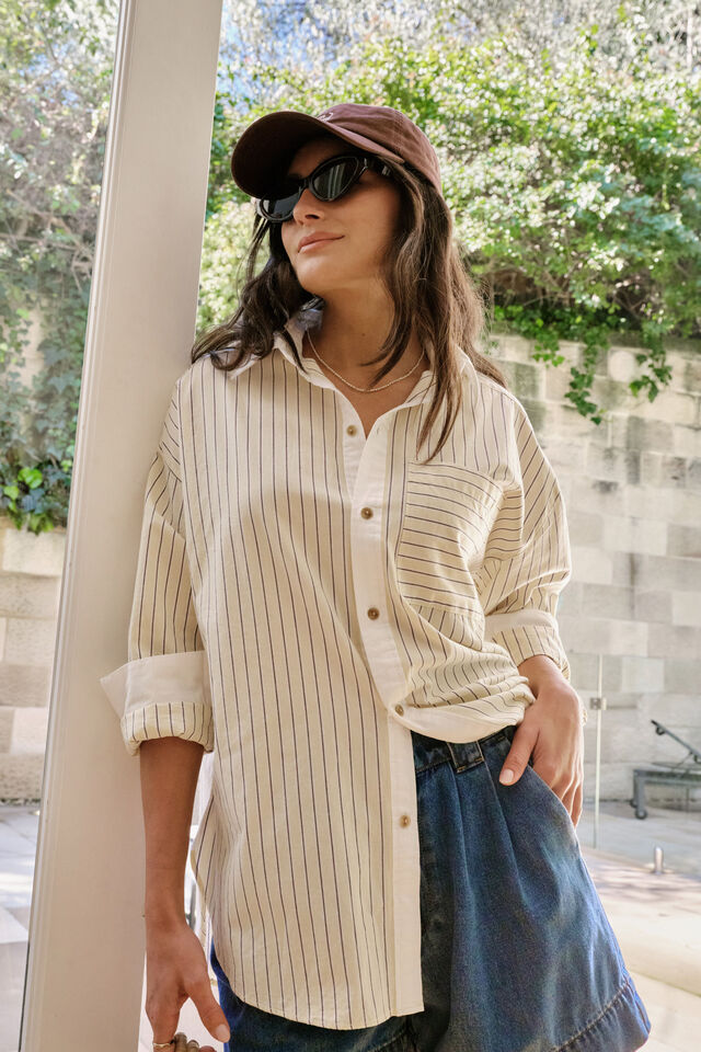 Peta Oversized Shirt, SUNNY YELLOW STRIPE WHITE COLLAR